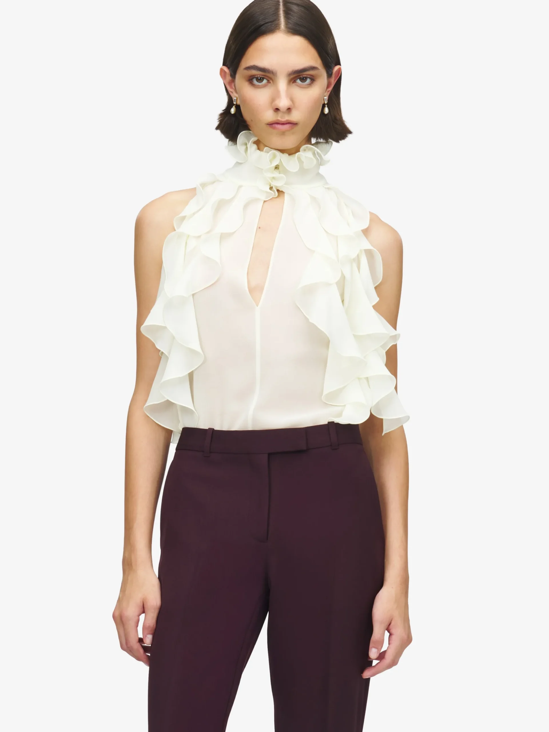 Top con volant da Donna in Crema