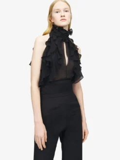Top con volant da Donna in Nero