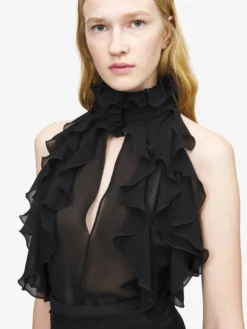 Top con volant da Donna in Nero