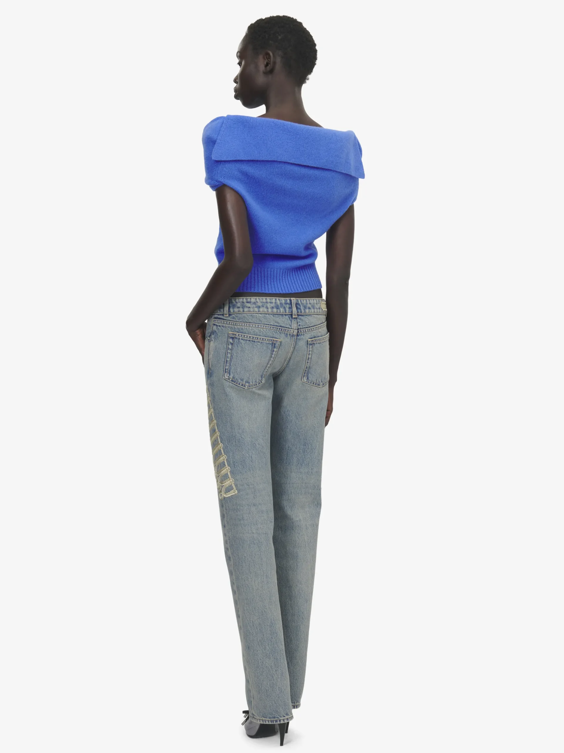 Top in maglia effetto trompe-l’œil in lana e cashmere da Donna in Blu
