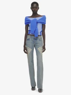 Top in maglia effetto trompe-l’œil in lana e cashmere da Donna in Blu
