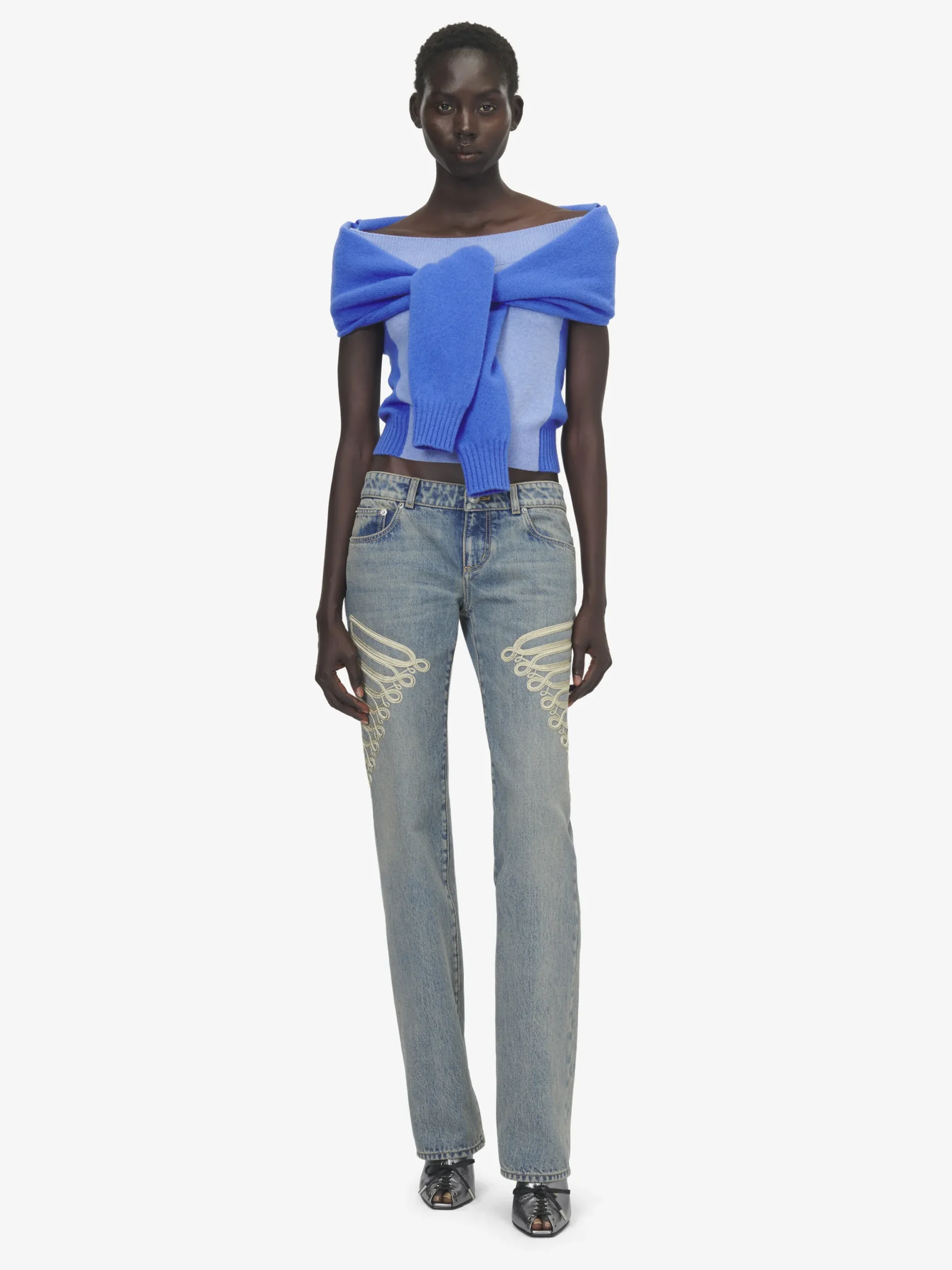 Top in maglia effetto trompe-l’œil in lana e cashmere da Donna in Blu