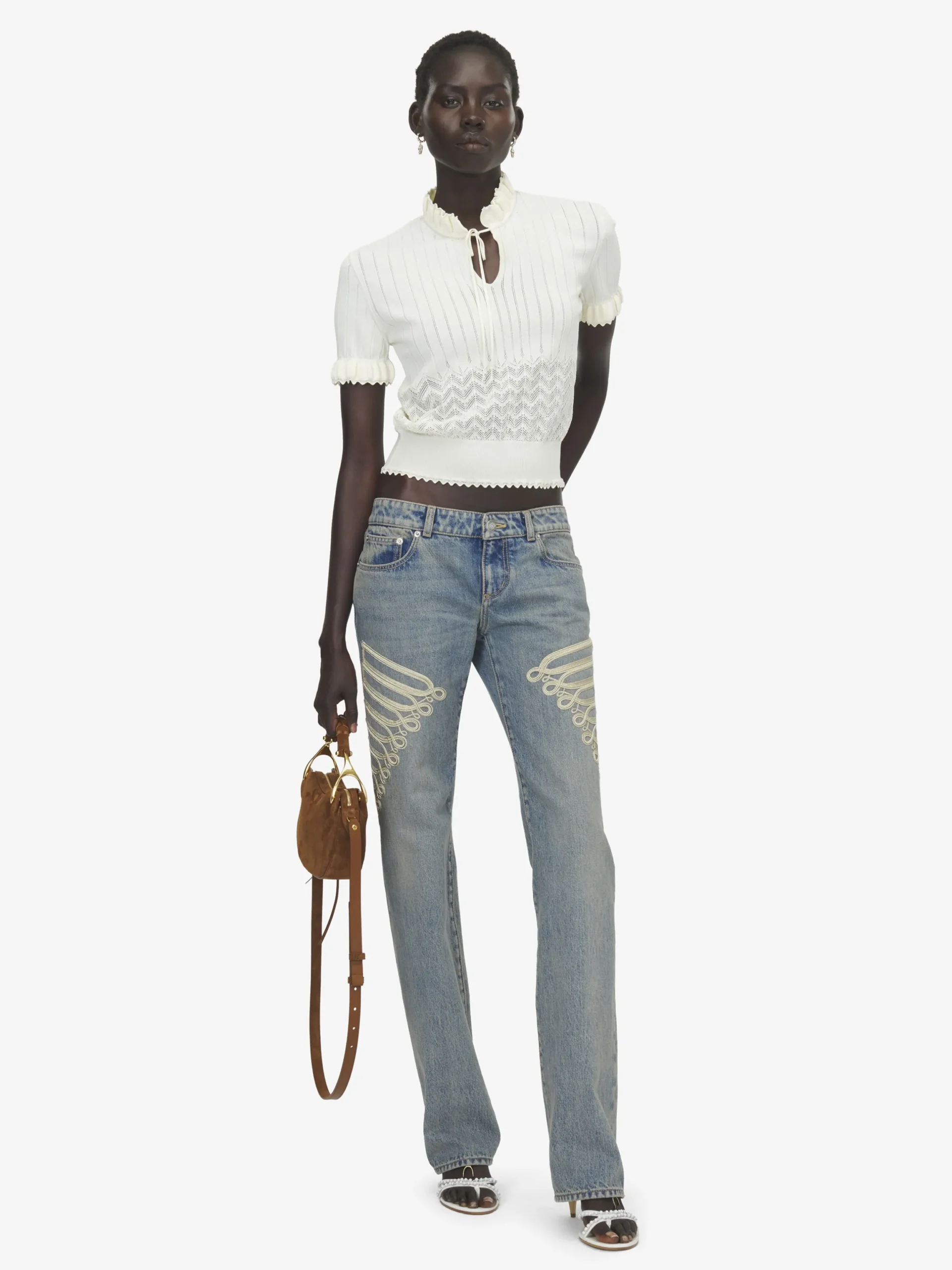 Top in maglia pointelle da Donna in Avorio