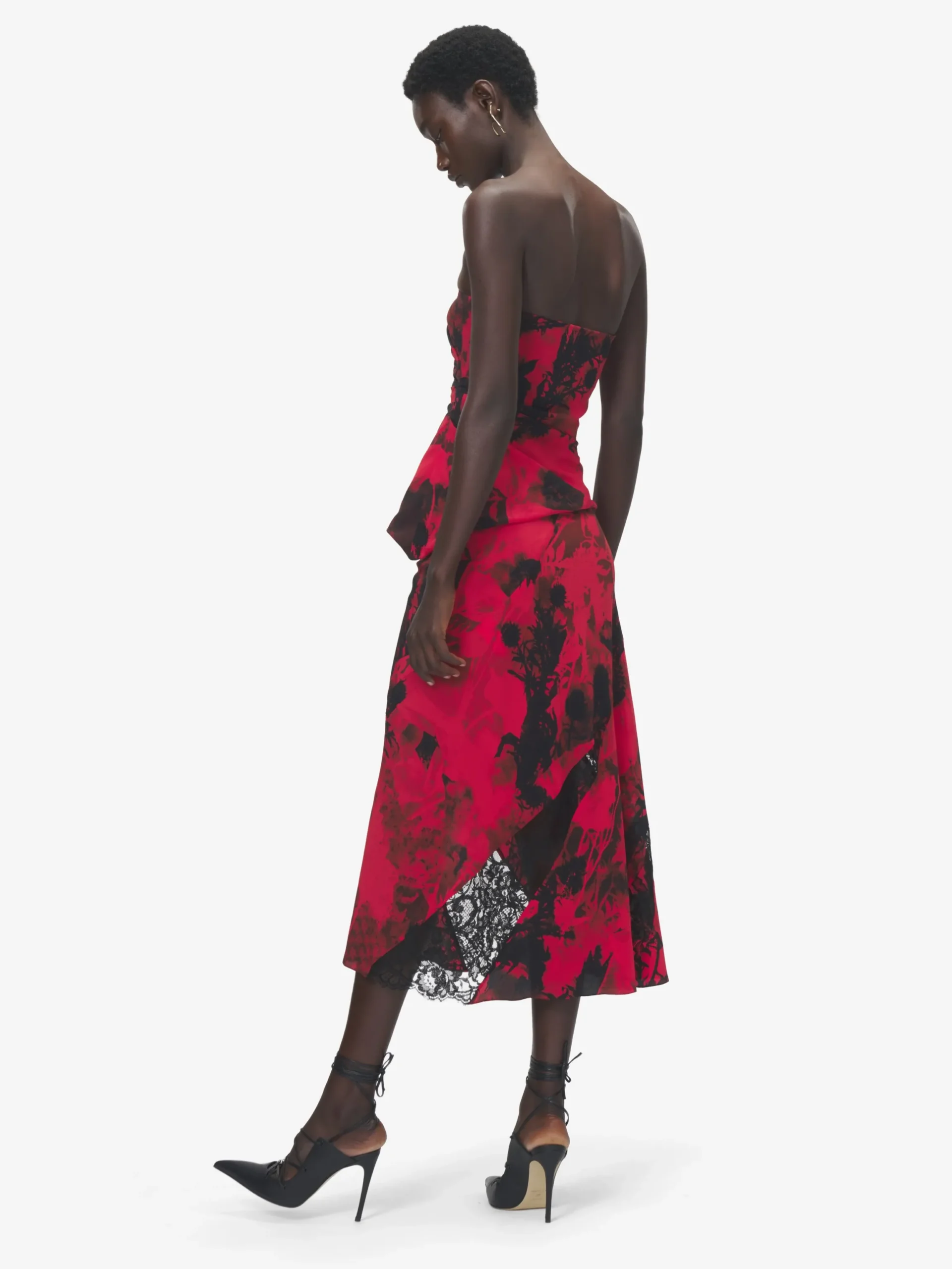 Top senza spalline floreale da Donna in Rosso/Nero