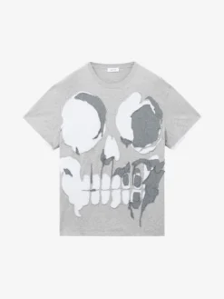 T-shirt con applicazione Skull da Uomo in Grigio Chiaro