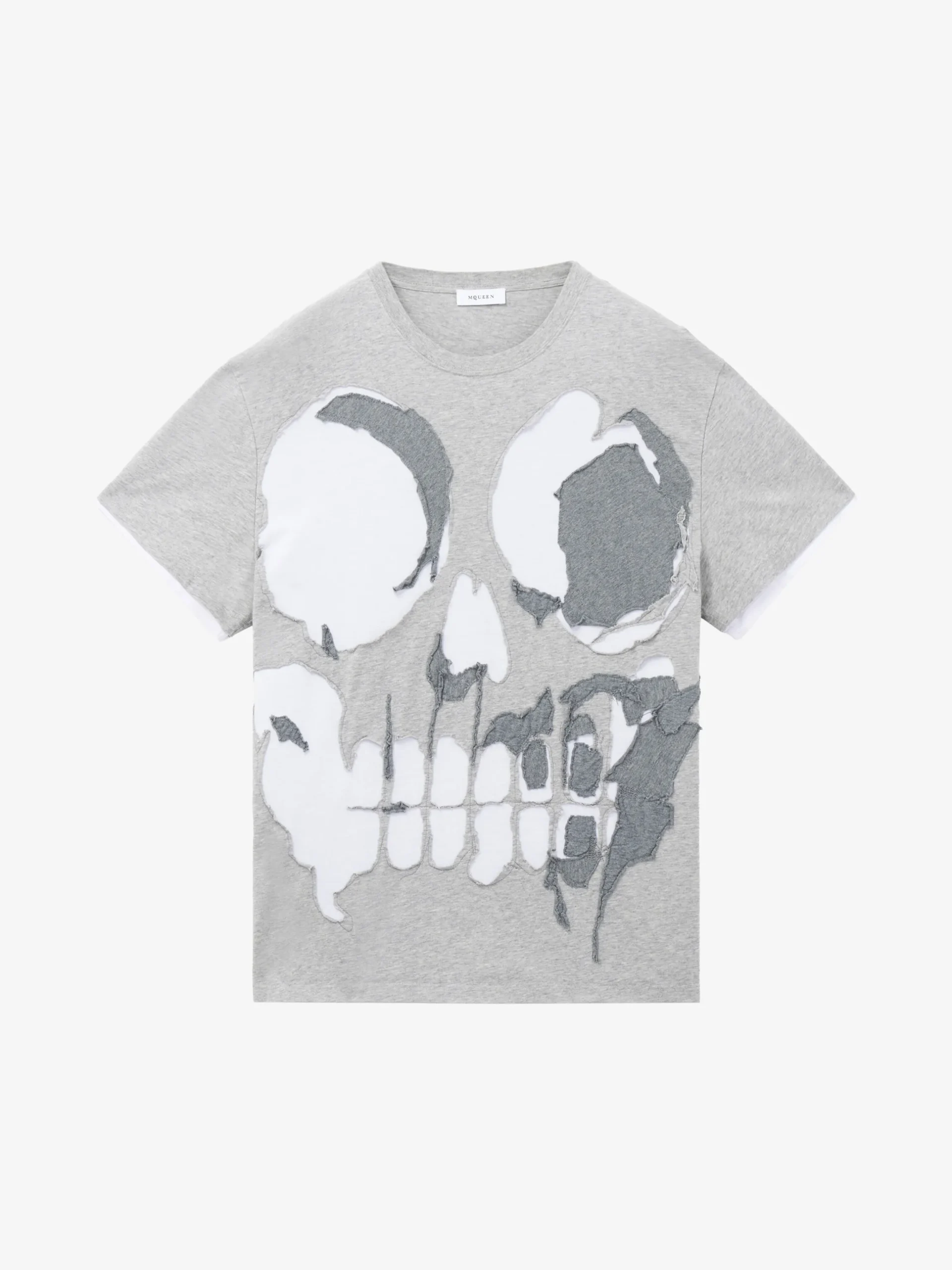 T-shirt con applicazione Skull da Uomo in Grigio Chiaro