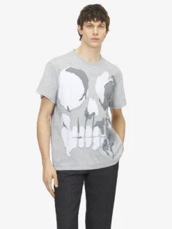 T-shirt con applicazione Skull da Uomo in Grigio Chiaro