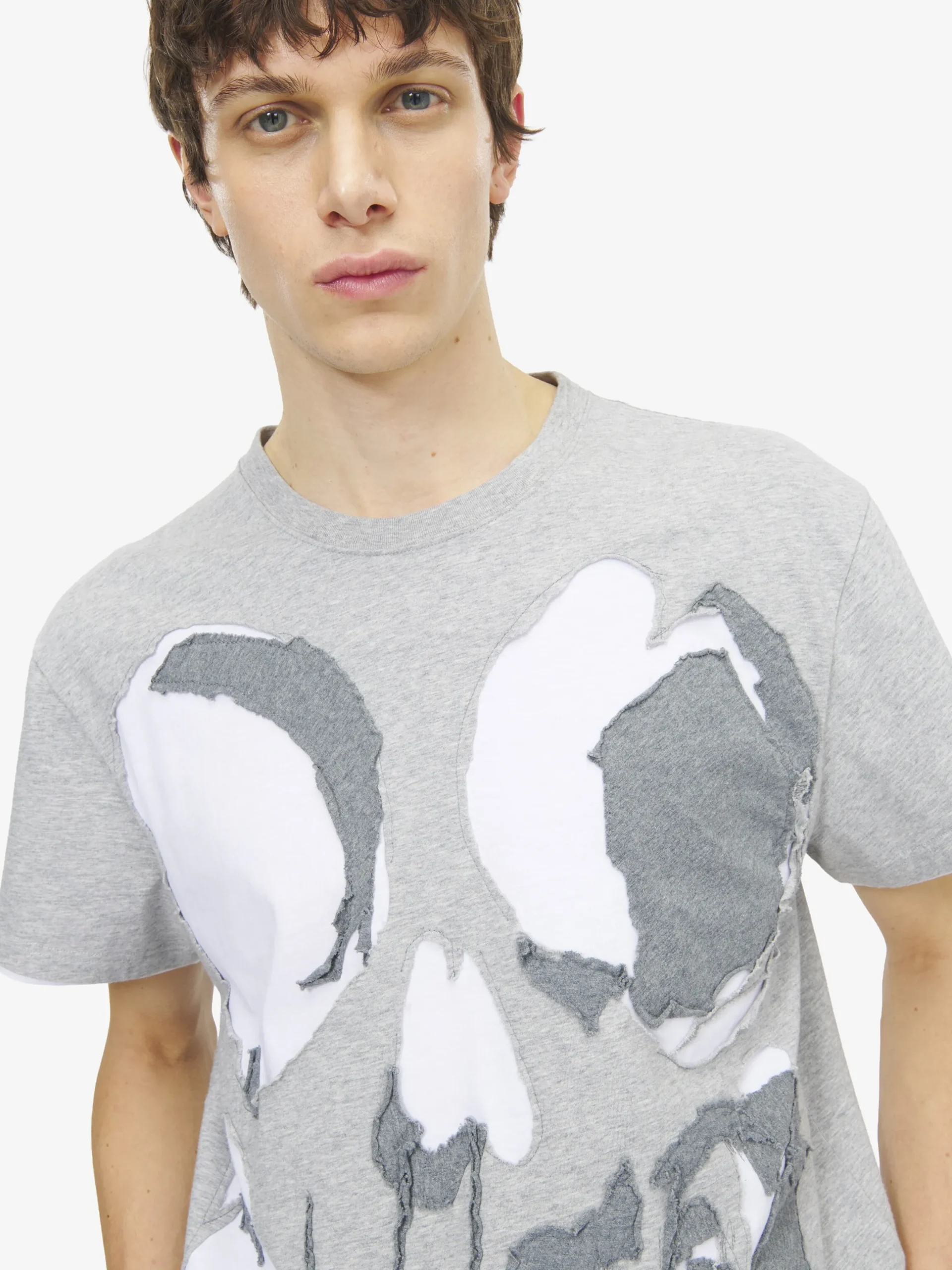 T-shirt con applicazione Skull da Uomo in Grigio Chiaro