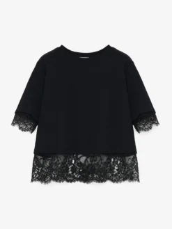 T-shirt con dettagli in pizzo da Donna in Nero