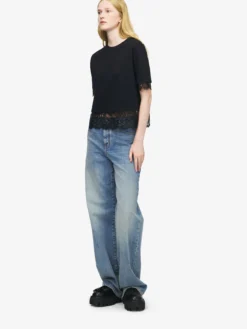 T-shirt con dettagli in pizzo da Donna in Nero
