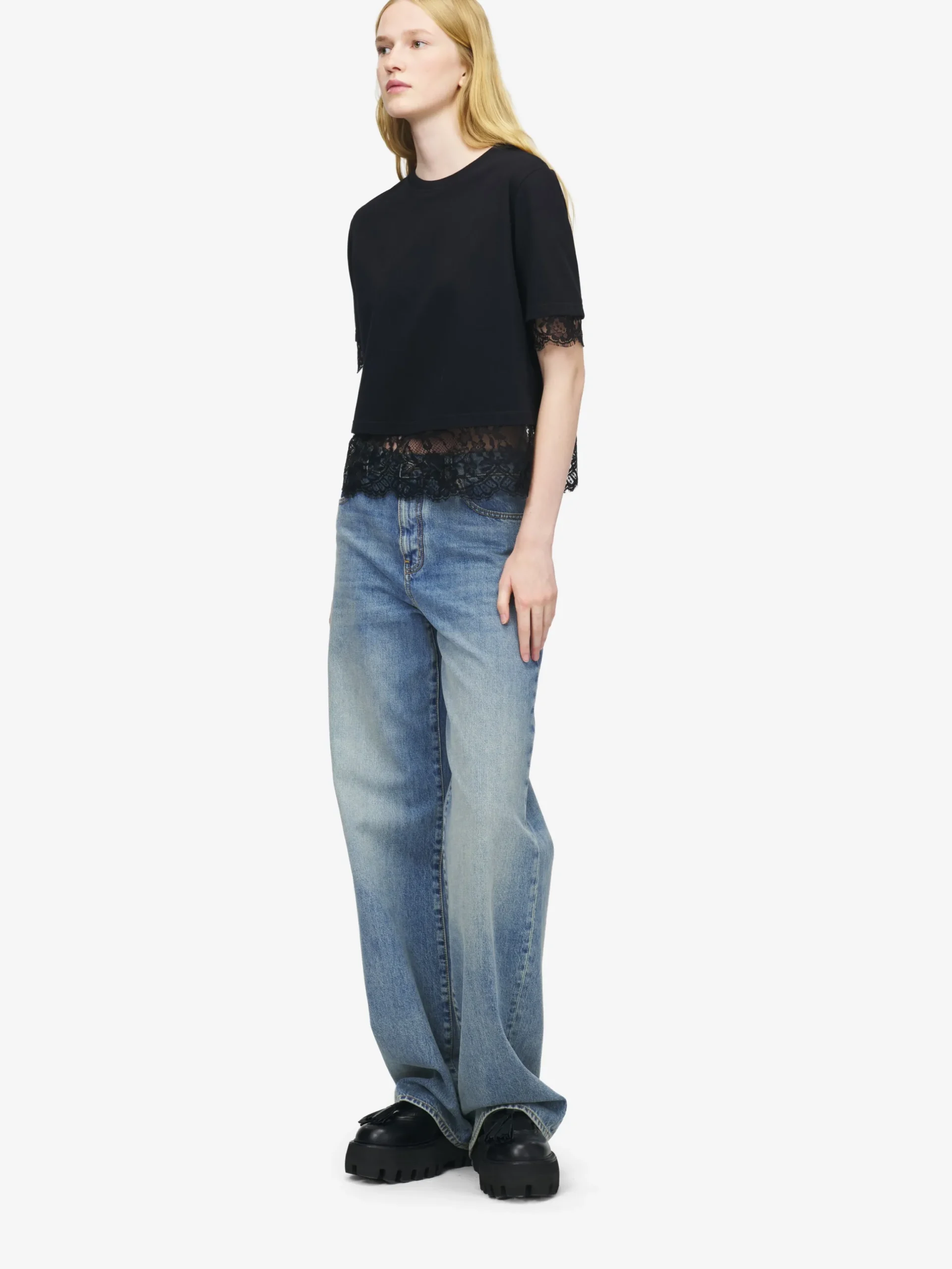 T-shirt con dettagli in pizzo da Donna in Nero