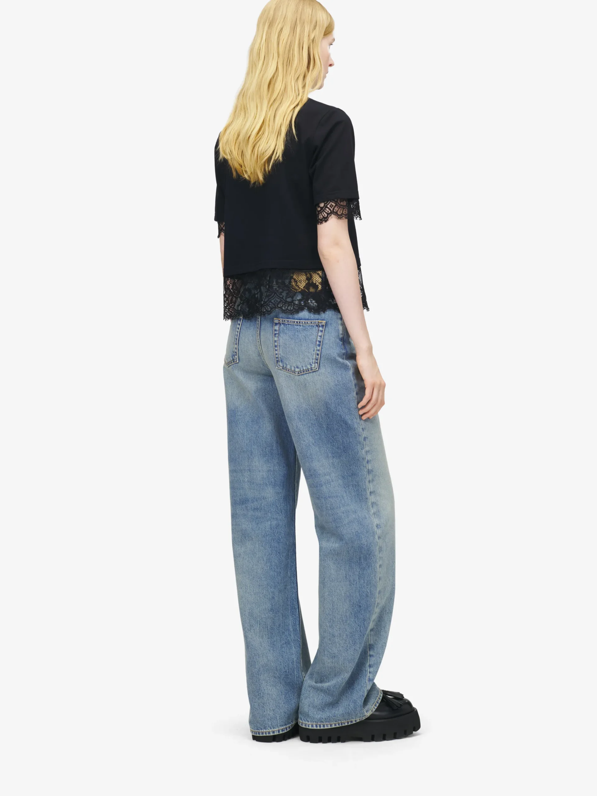 T-shirt con dettagli in pizzo da Donna in Nero