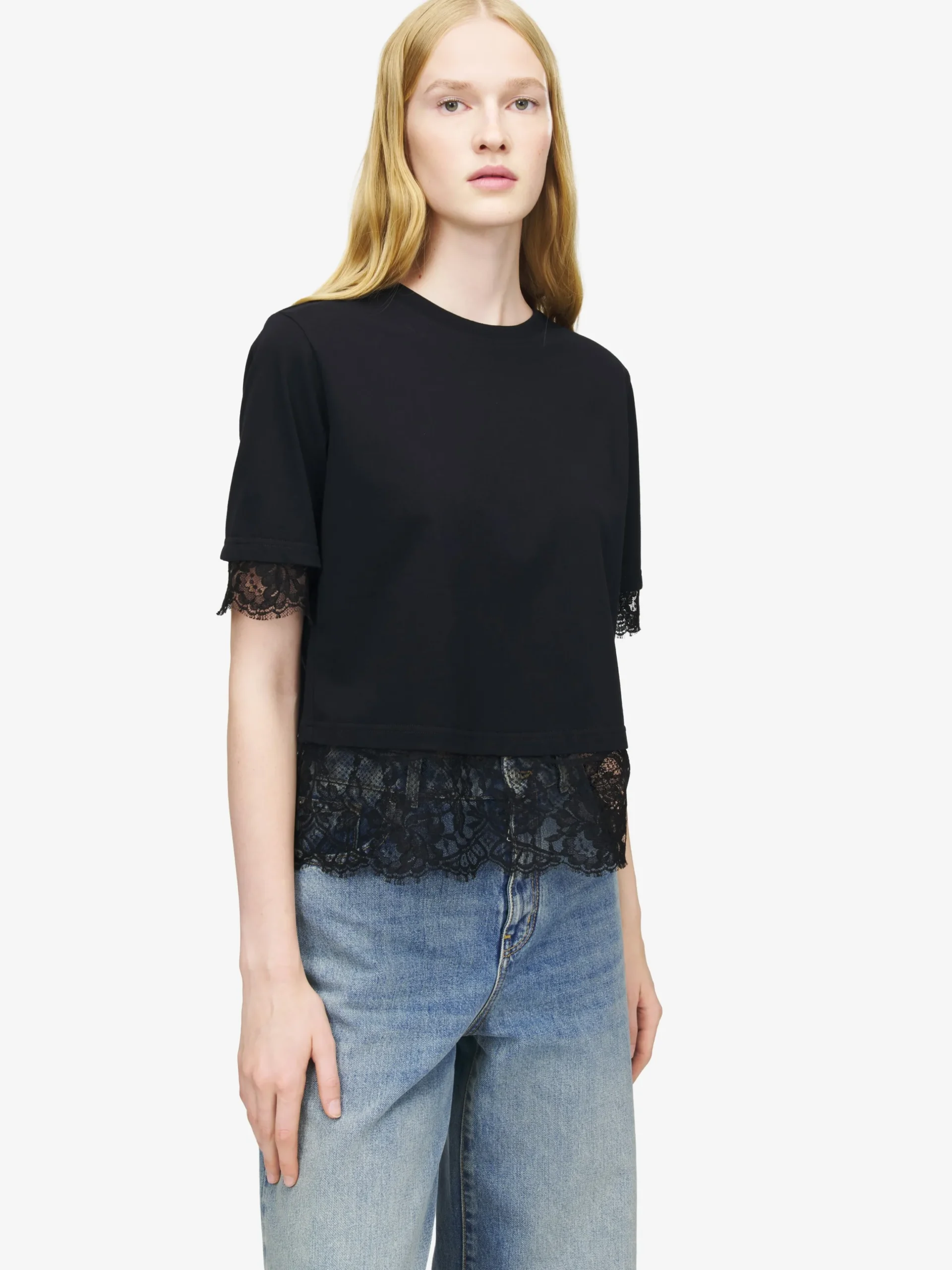 T-shirt con dettagli in pizzo da Donna in Nero