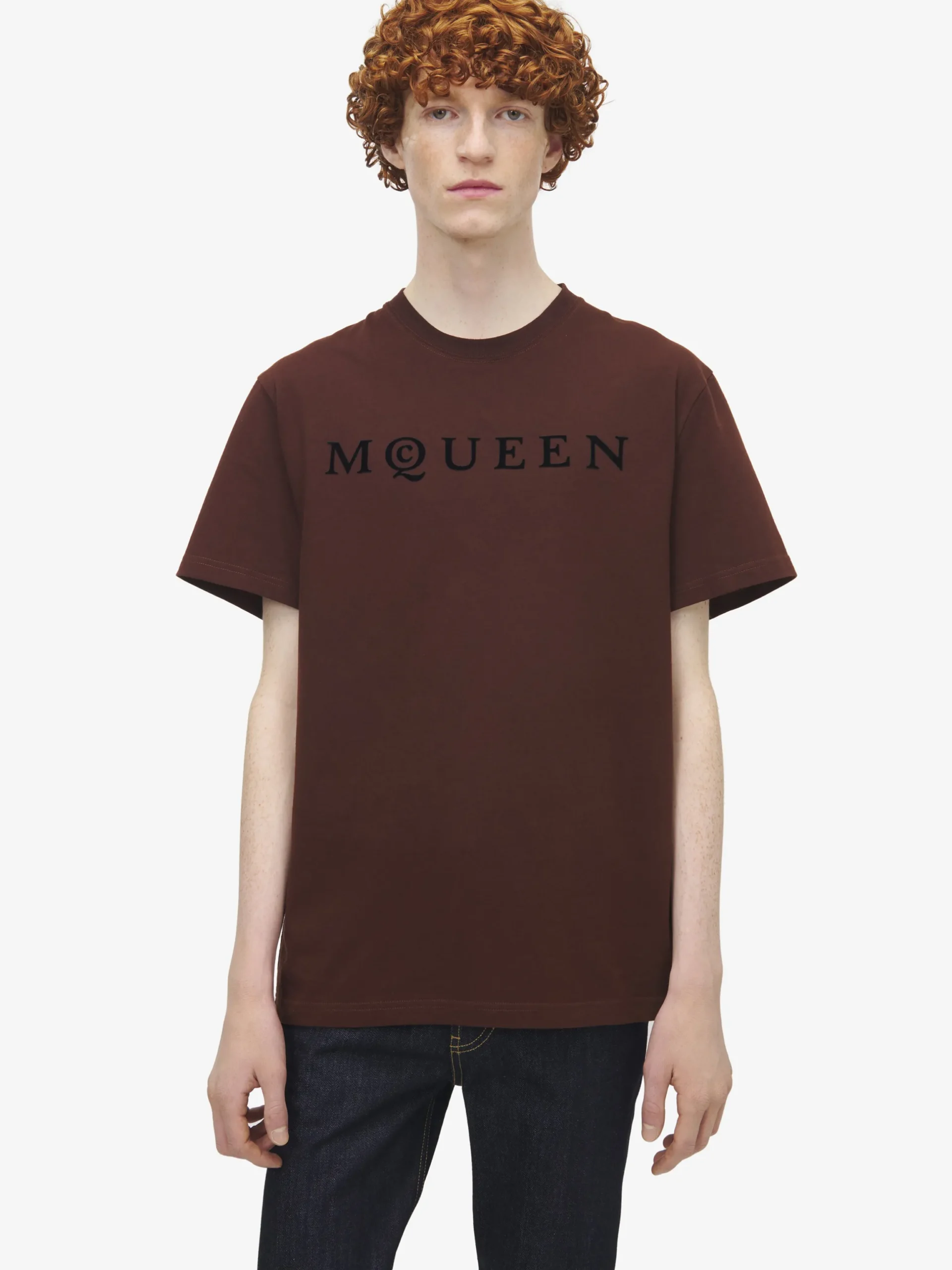 T-shirt con logo McQueen floccato da Uomo in Rosso Scuro