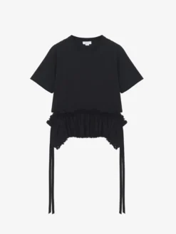 T-shirt con volant in pizzo da Donna in Nero