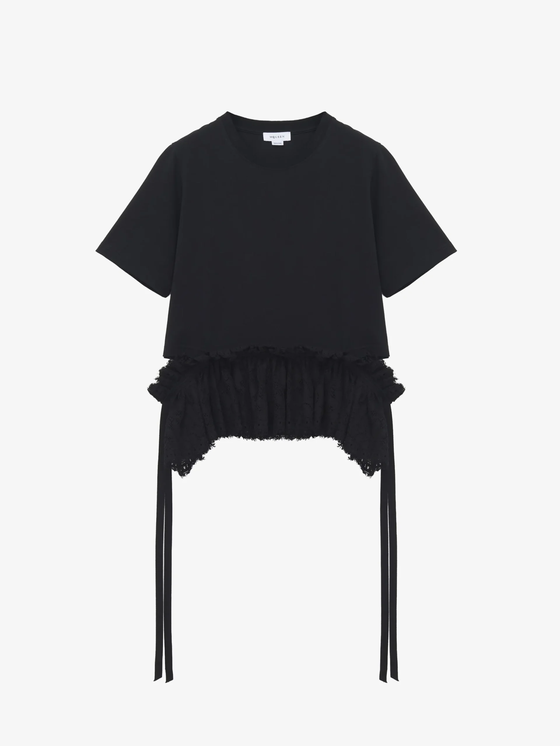 T-shirt con volant in pizzo da Donna in Nero