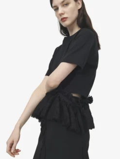 T-shirt con volant in pizzo da Donna in Nero