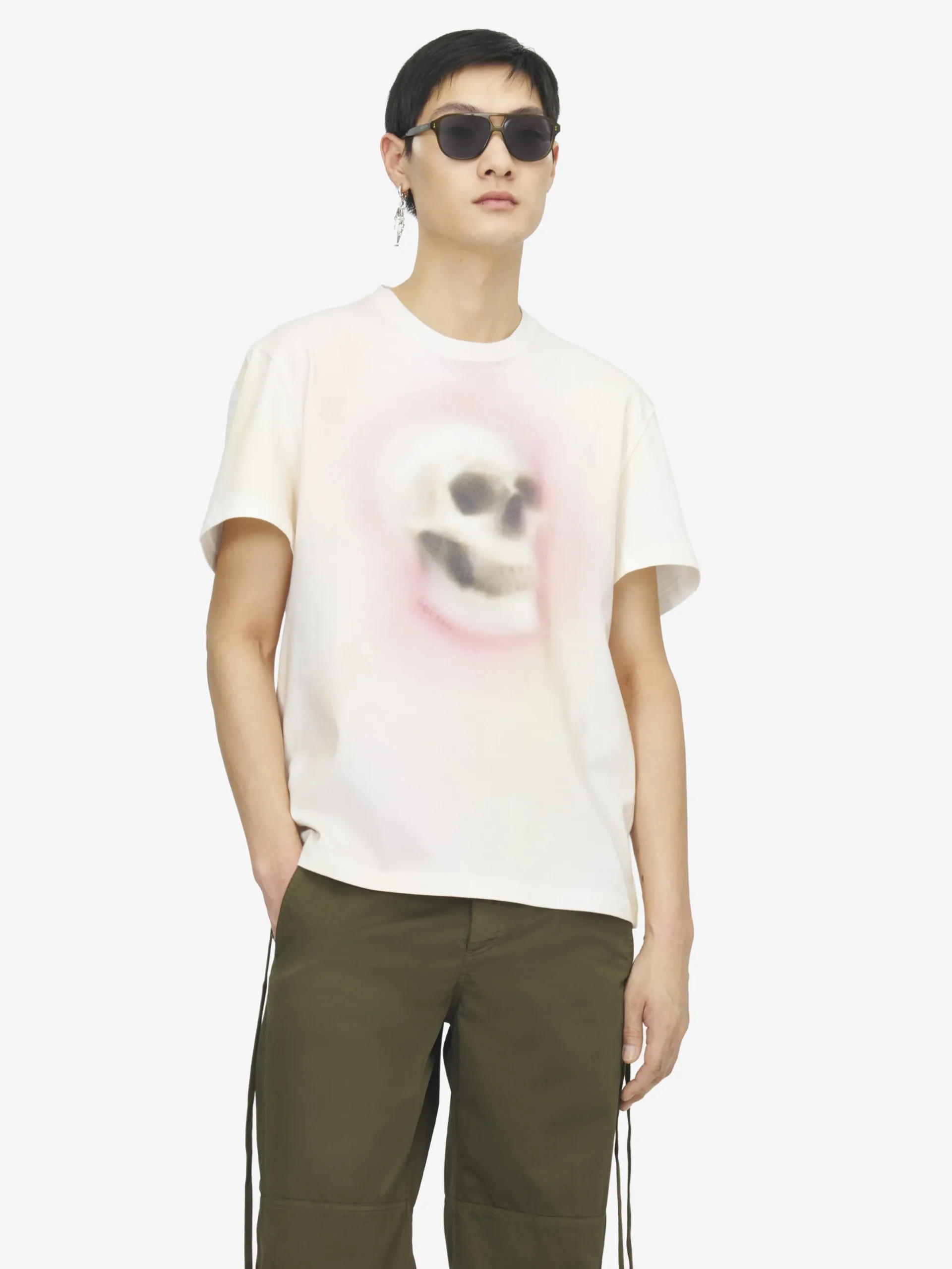 T-shirt Skull aerografata da Uomo in Bianco/Multicolore