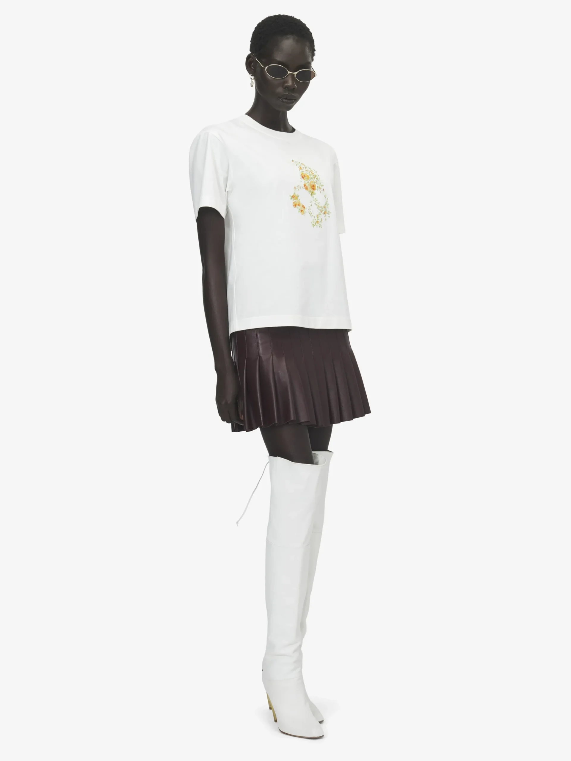 T-shirt Skull floreale da Donna in Avorio