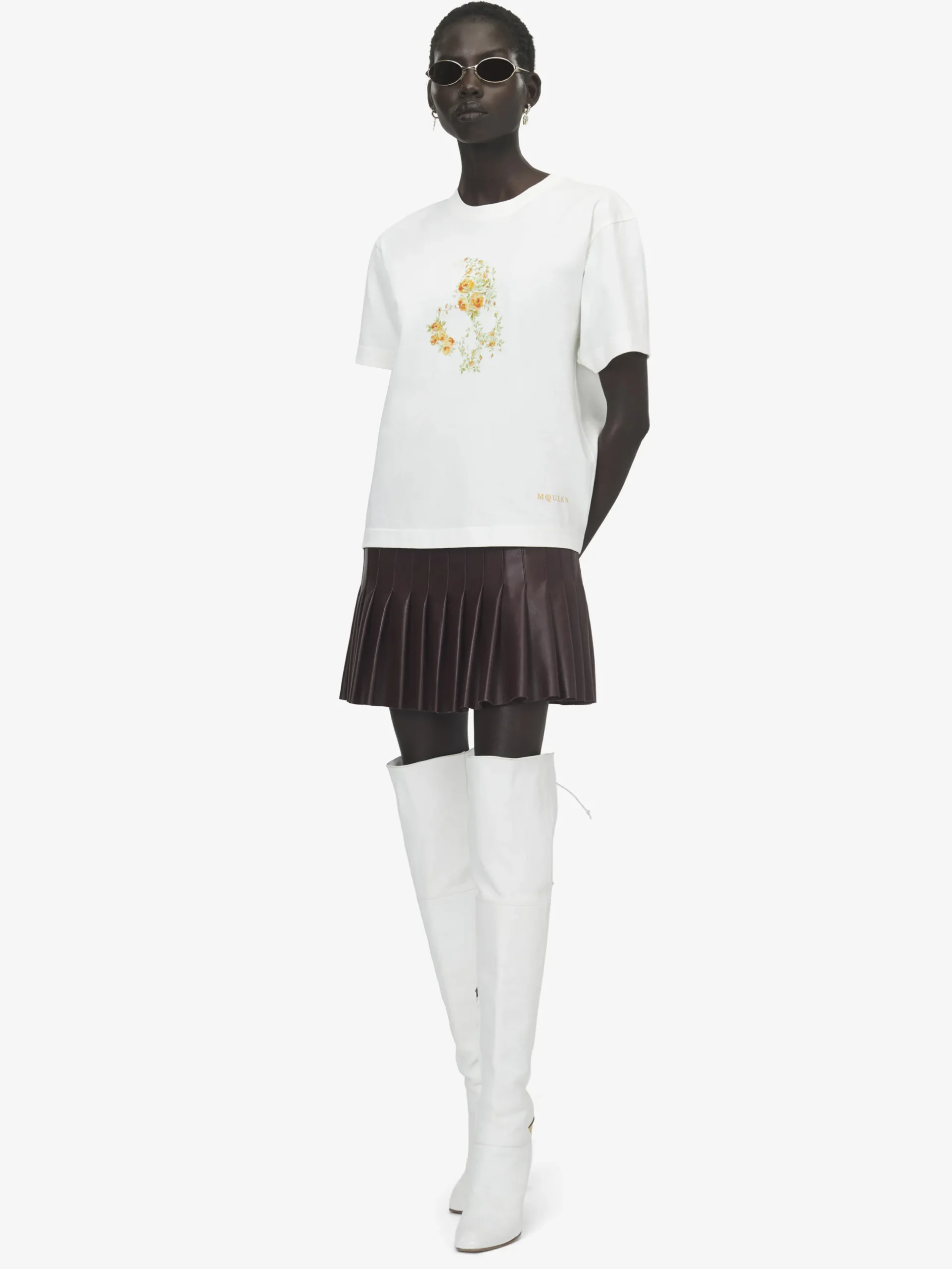 T-shirt Skull floreale da Donna in Avorio