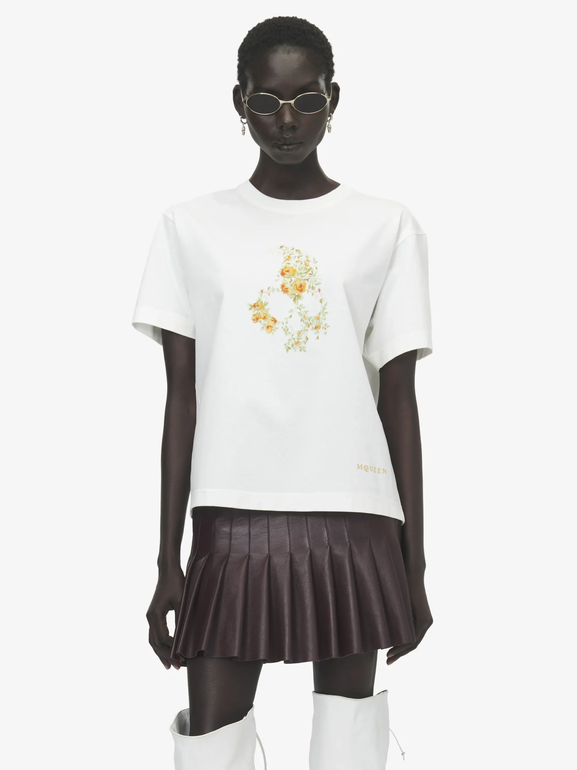 T-shirt Skull floreale da Donna in Avorio